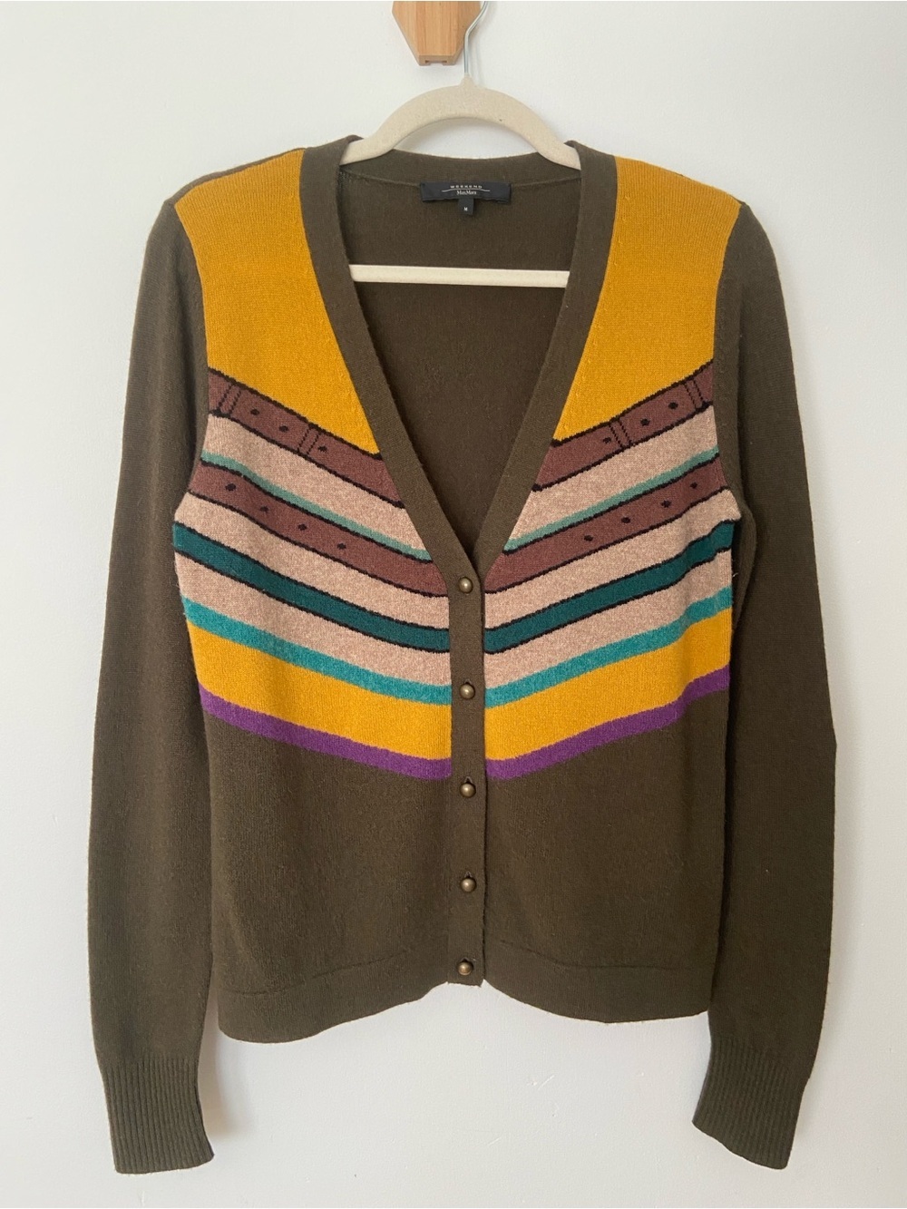 Weekend Max Mara Wool Cashmere Western Intarsia Knit Cardigan size Medium